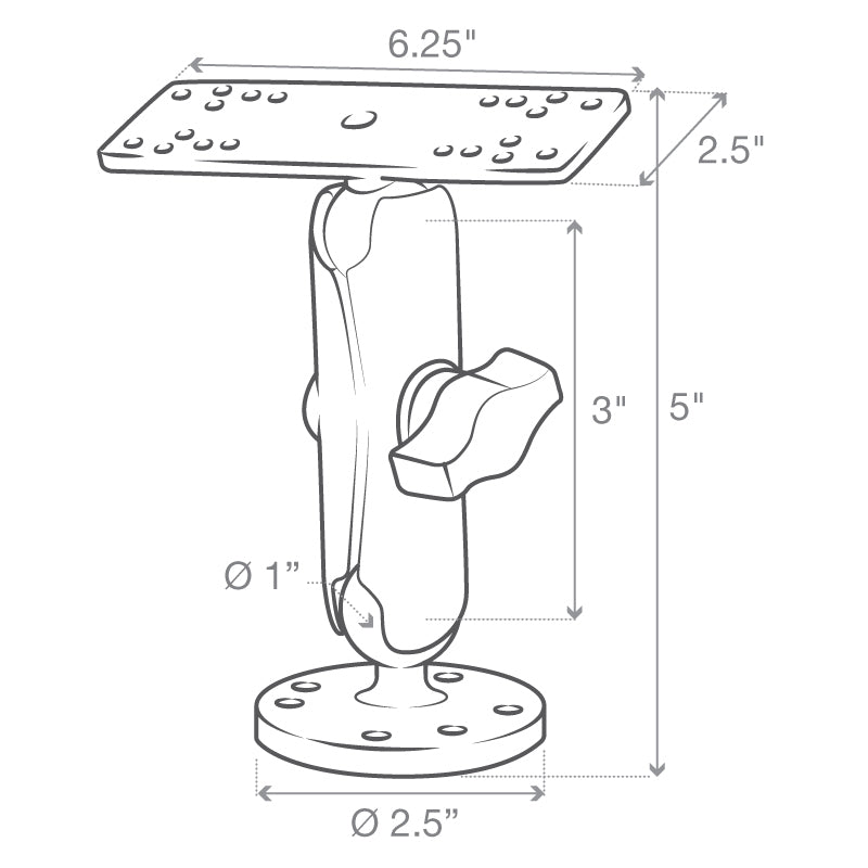 RAM 1" Marine Mount w 6.25" X 2" Rectangle Base (RAM-B-111U)