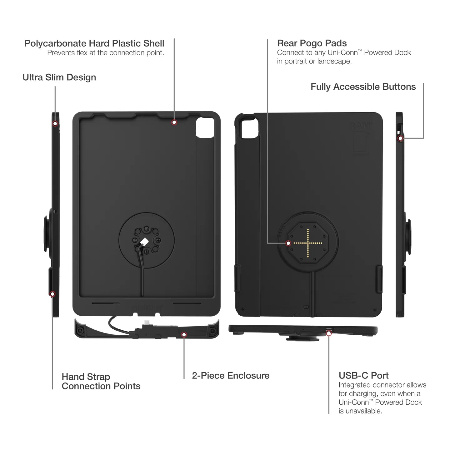 RAM IntelliSkin Thin-Case for iPad Pro 12.9 (3rd - 5th Gen) Rear Pogo Pads (RAM-GDS-SKIN-AP37-TCB)