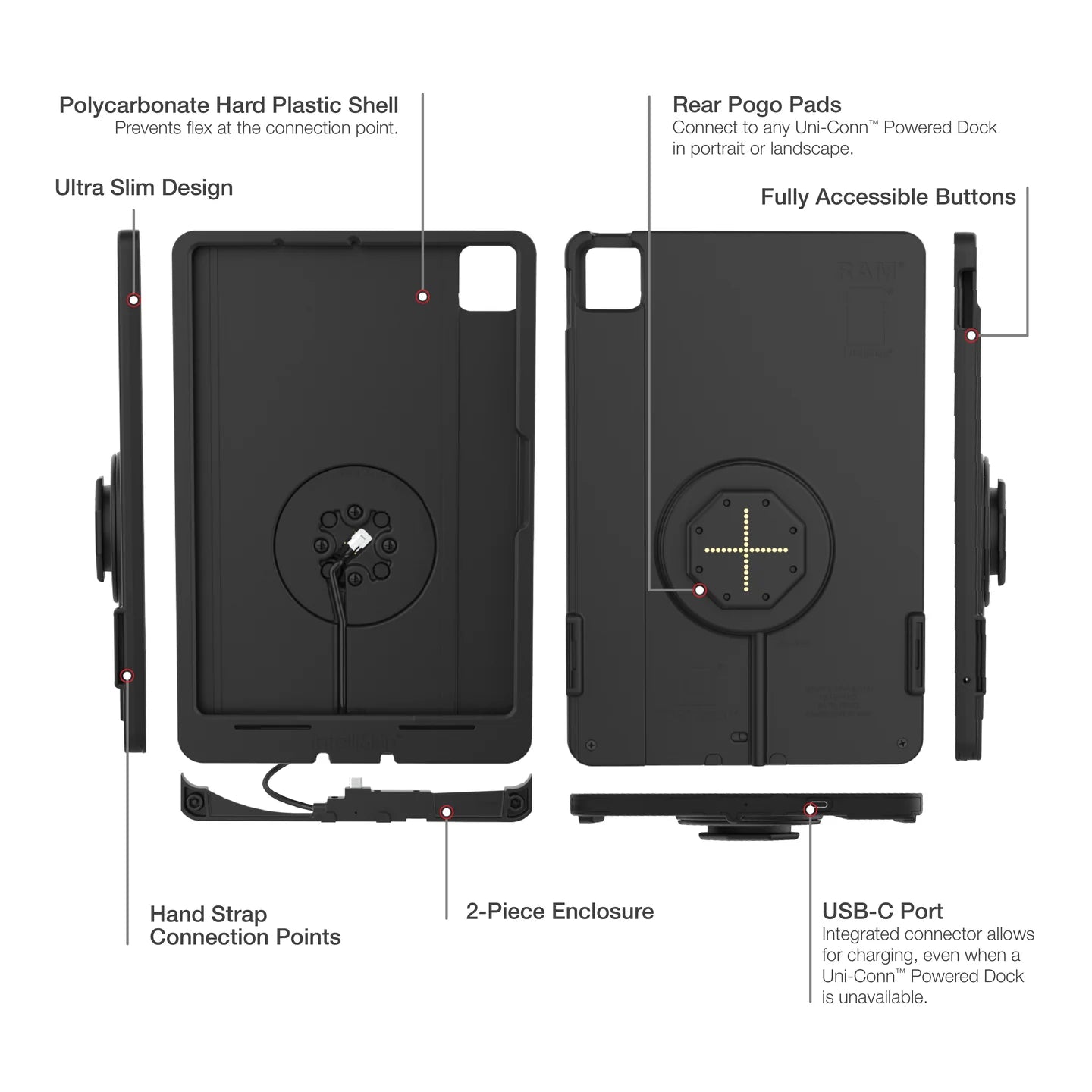 RAM IntelliSkin Thin-Case for iPad Air 11 (M2, M3, M4) Rear Pogo Pads (RAM-GDS-SKIN-AP45-M2-TCB)