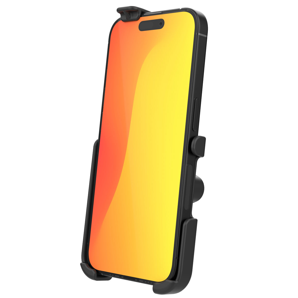 RAM-HOL-AP38-1U cradle shown with iPhone 15 Pro; phone not included