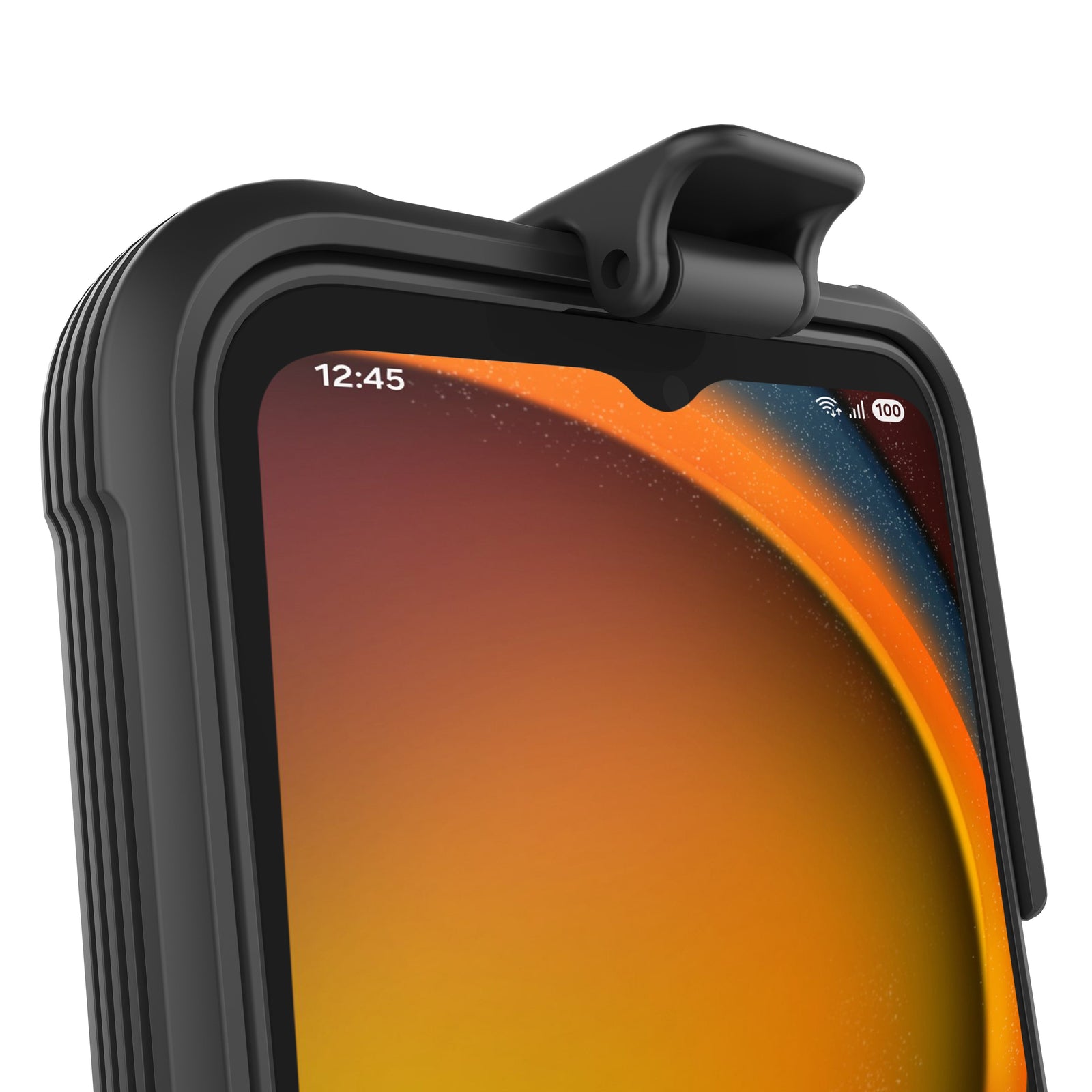 RAM-HOL-SAM84CP-1U upper retention latch holding a compatible cased phone; phone and case not included