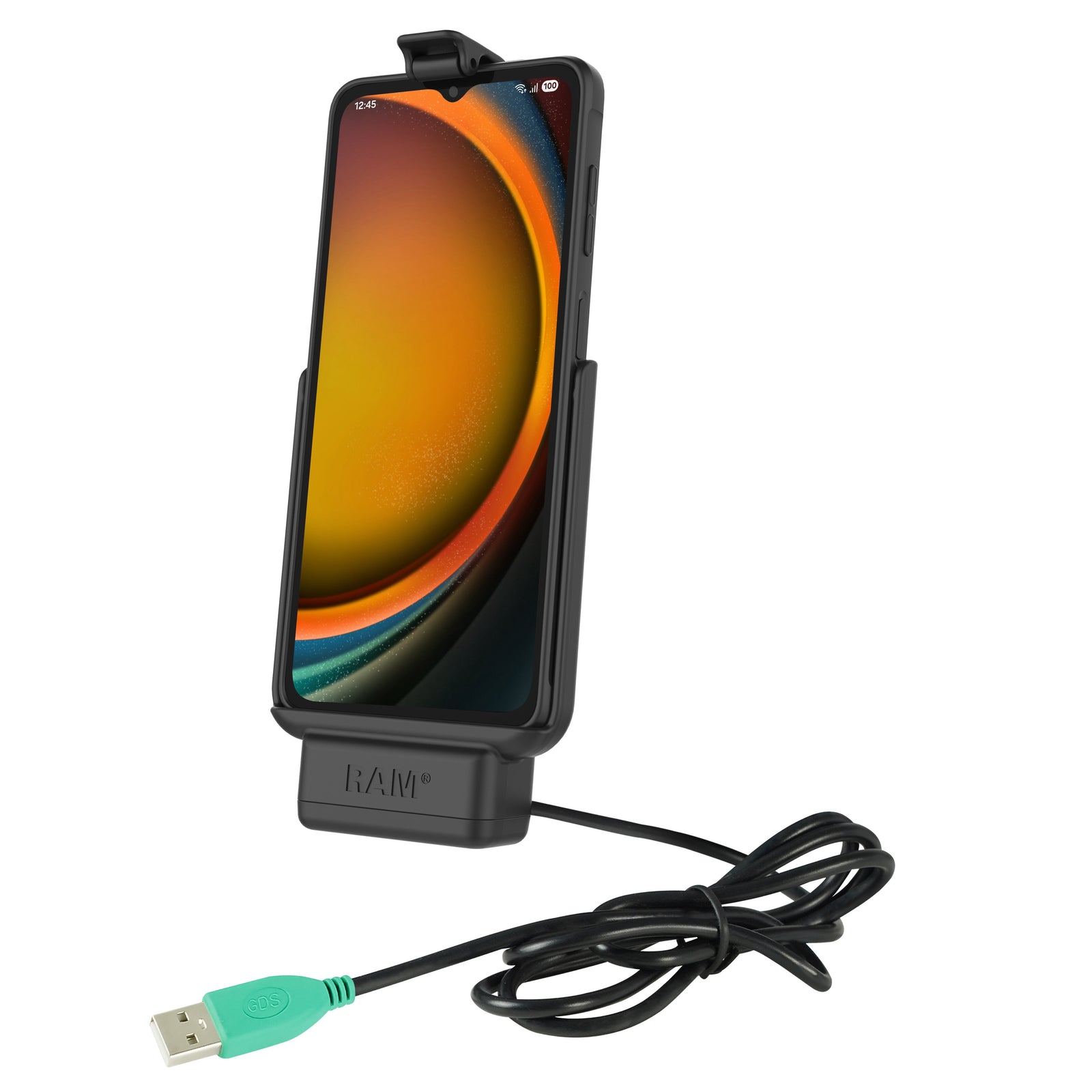RAM-HOL-SAM84PU cradle shown with a compatible phone; phone not included