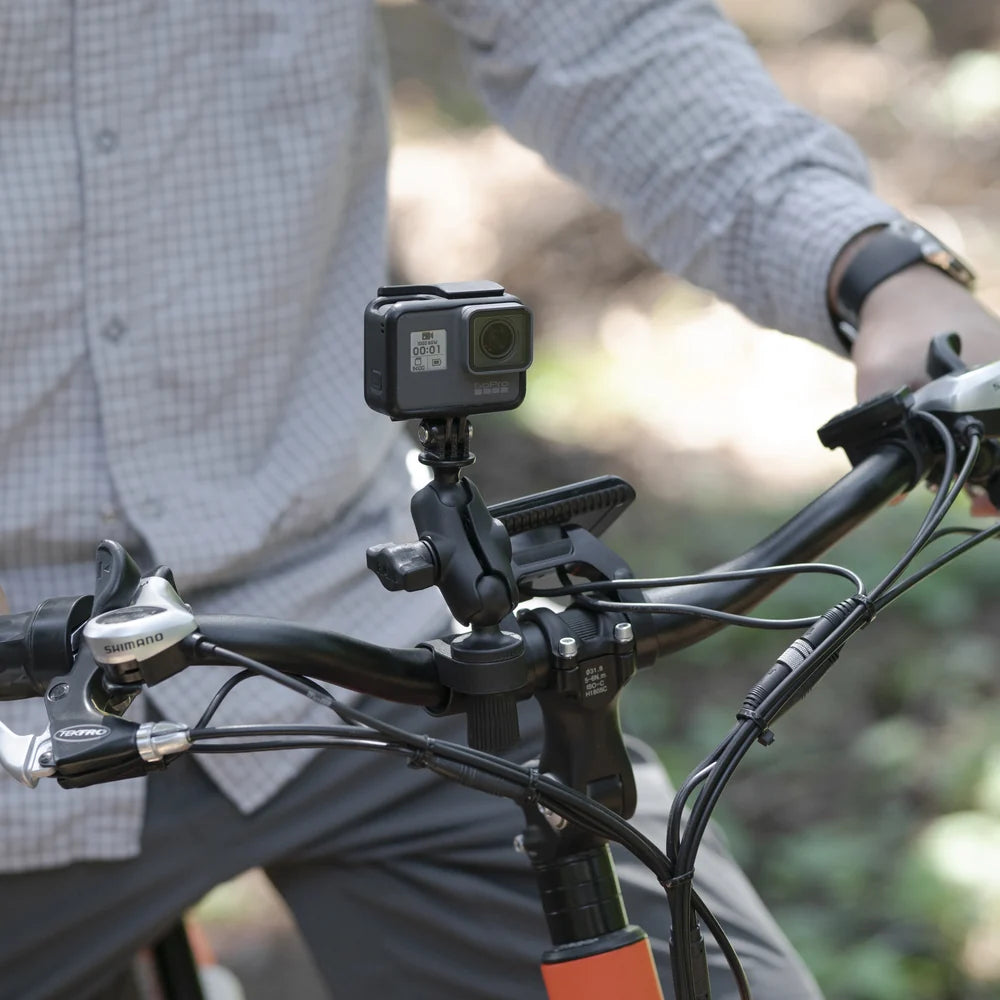 RAM Tough-Strap GoPro handlebar mount assembly; camera shown is not included