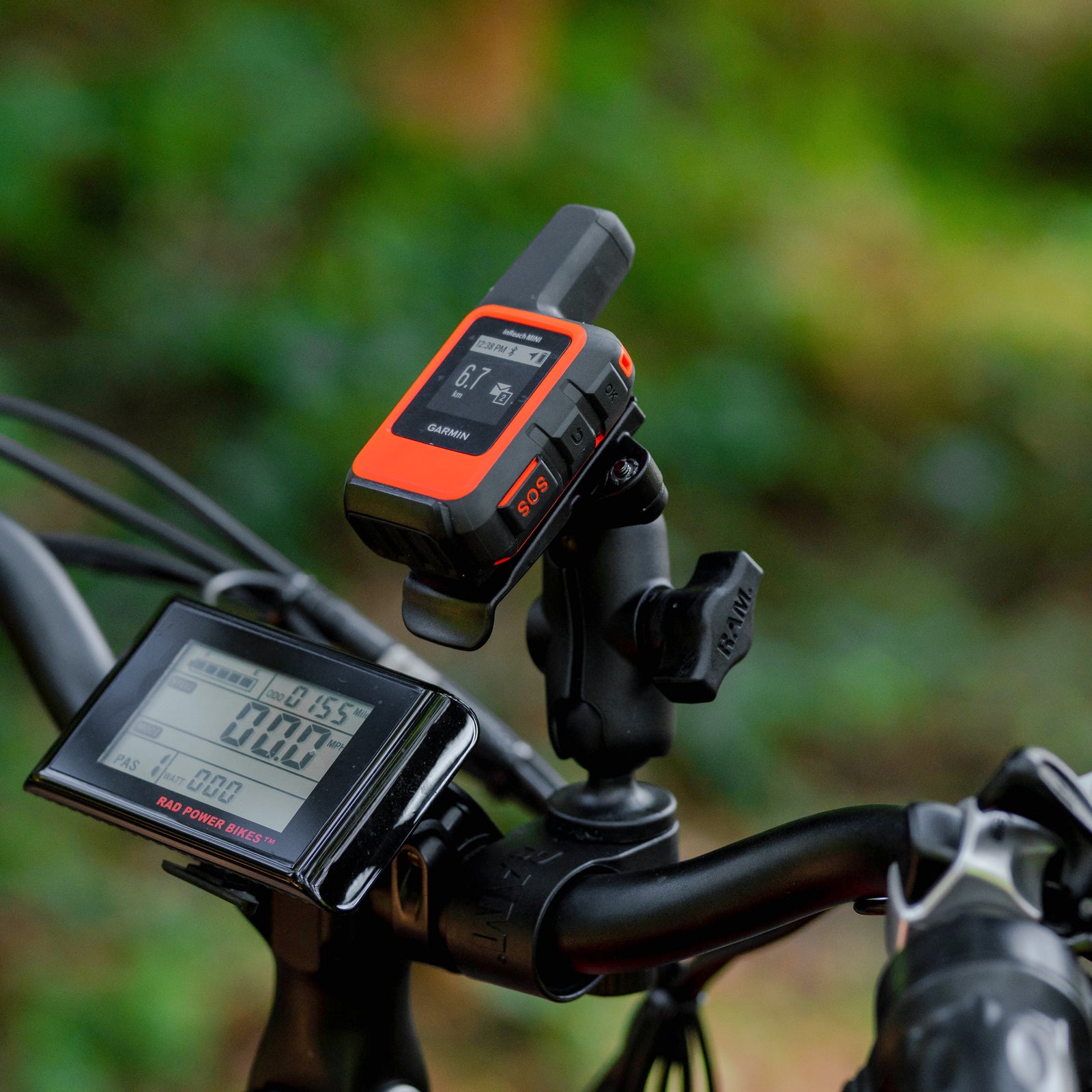 Illustrative bicycle device installation; socket arm, device adapter, device and bicycle not included