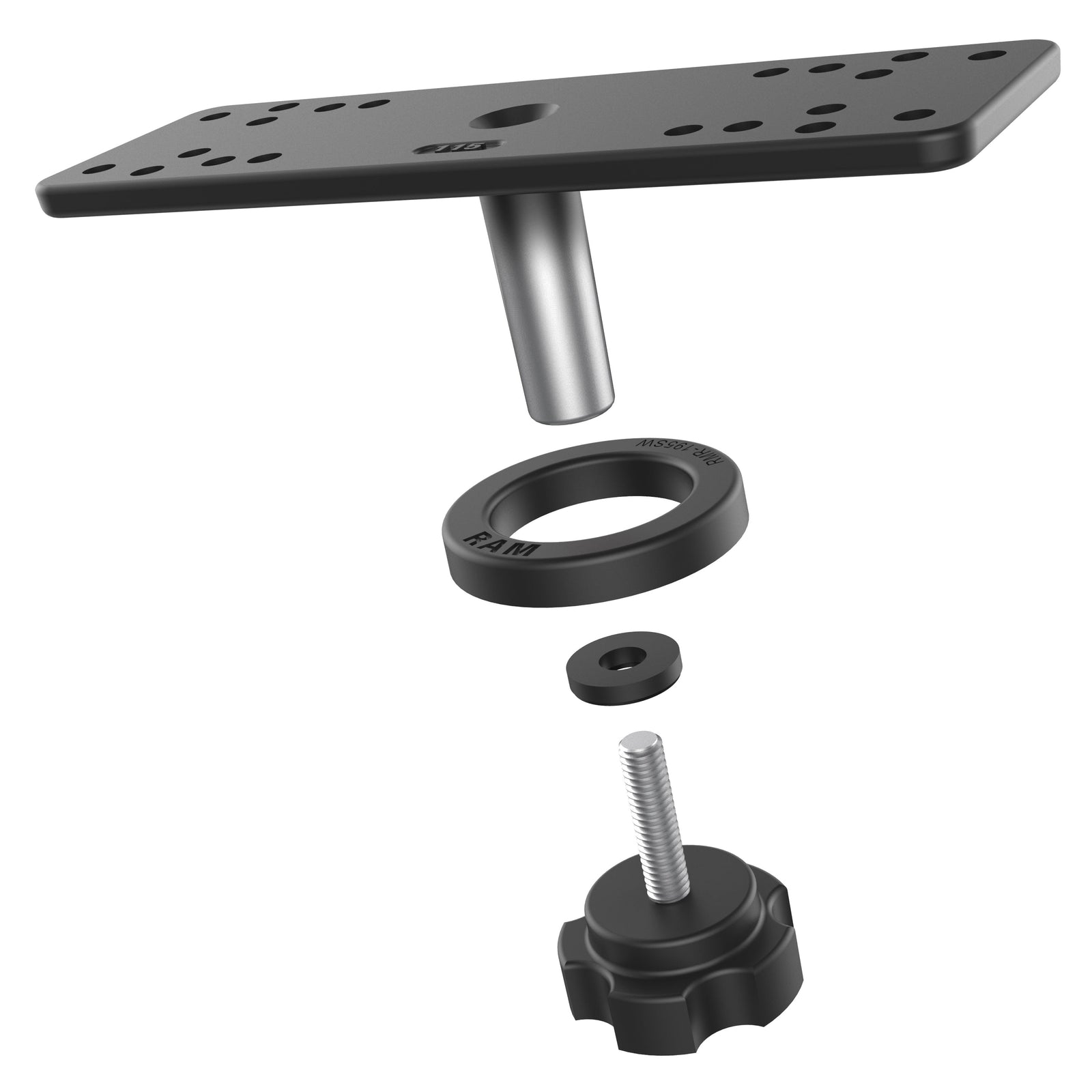 RAM-111BTU rectangular plate with fixed post, upper tightening knob and hardware - Modest Mounts
