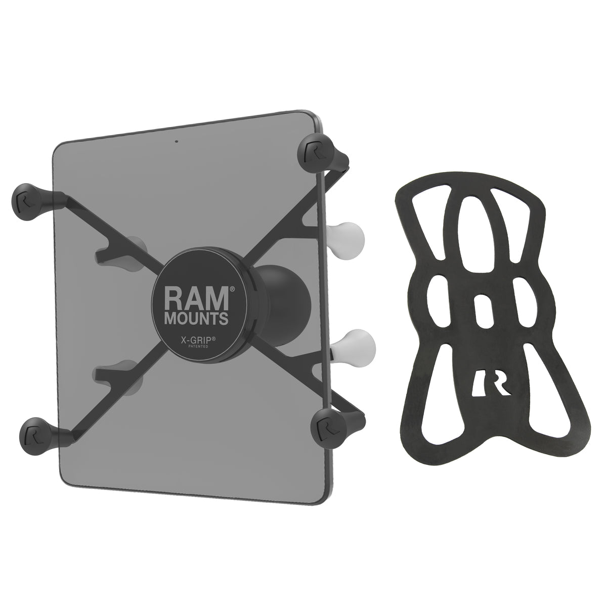RAM-HOL-UN8BCU C-ball tablet holder with example tablet and tether; tablet not included