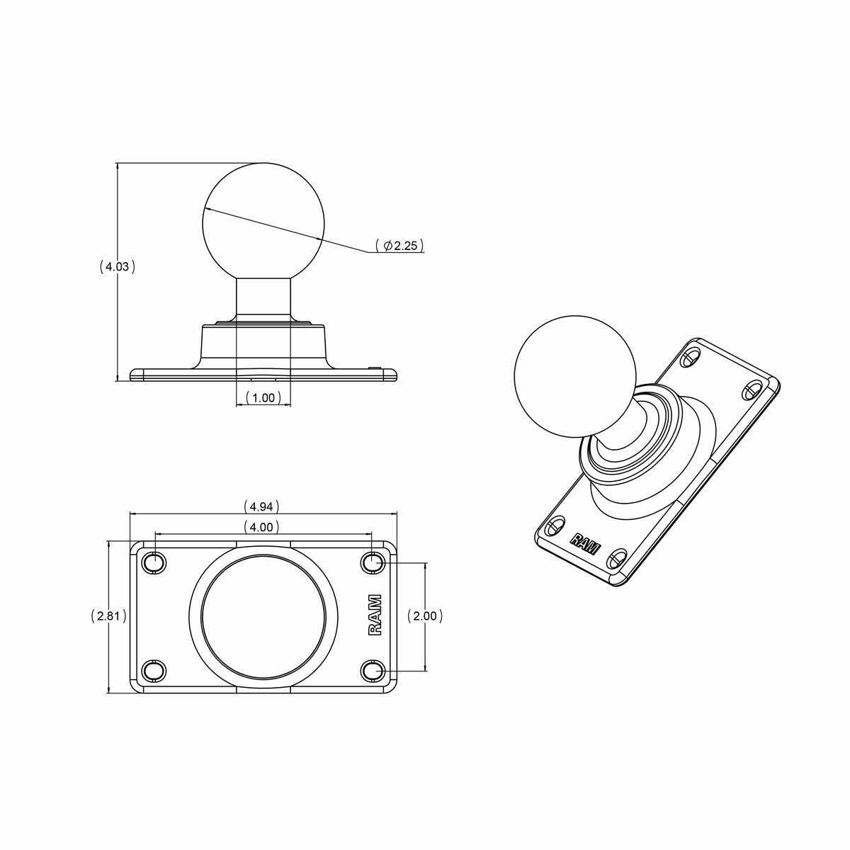 RAM 50x100mm VESA Plate with D Ball (RAM-D-243U) - Modest Mounts
