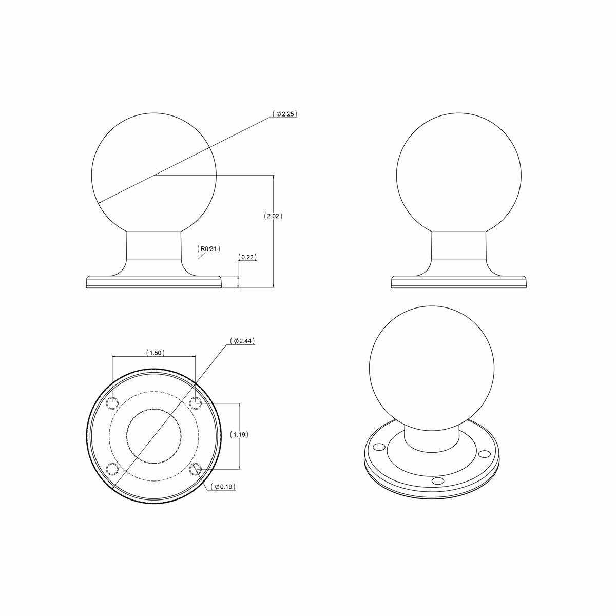 RAM 2.5" Round Base with 2.25" D Ball (RAM-D-254U) - Modest Mounts