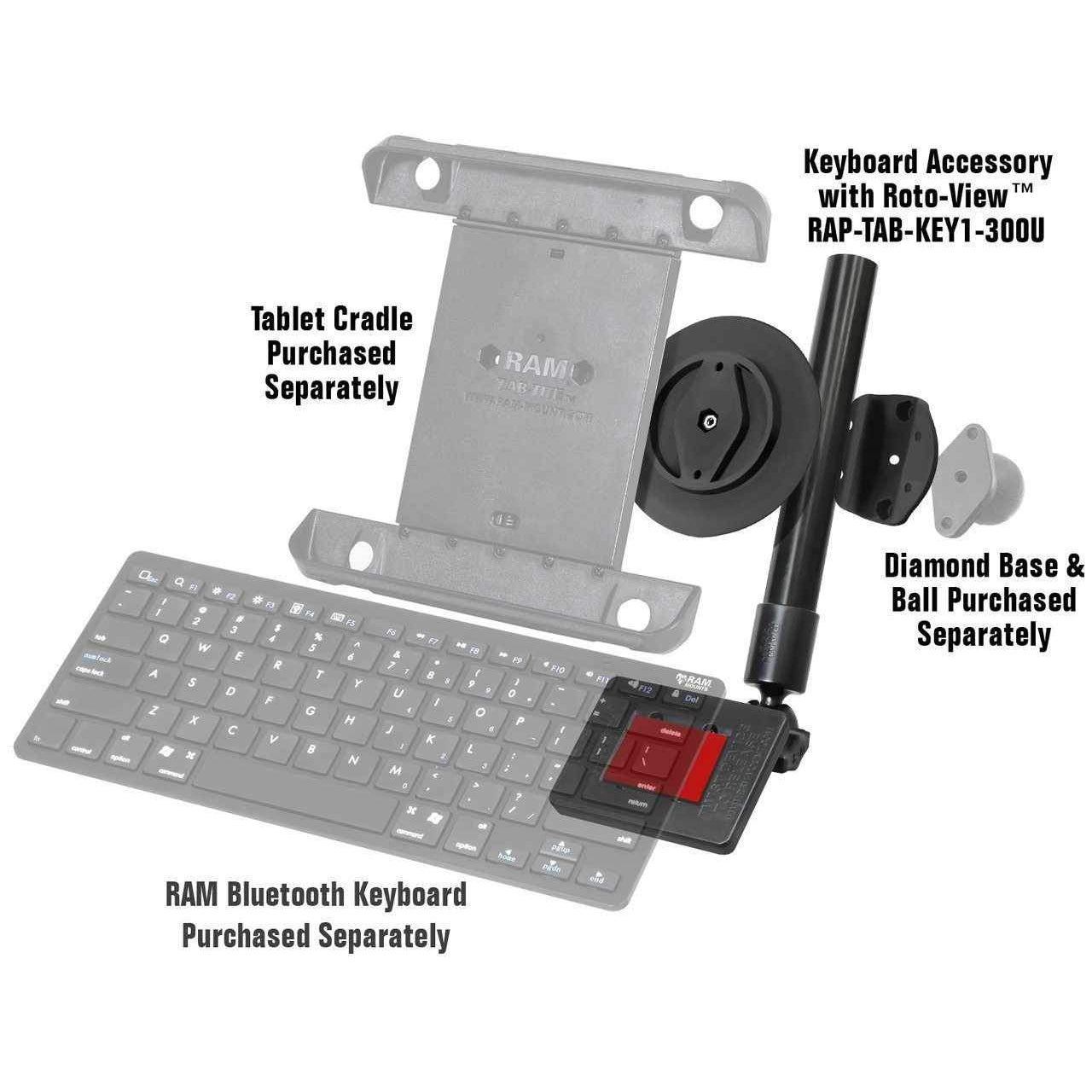 RAM Keyboard Holder for Tablets w Roto-View™ (RAP-TAB-KEY1-300U) - Modest Mounts