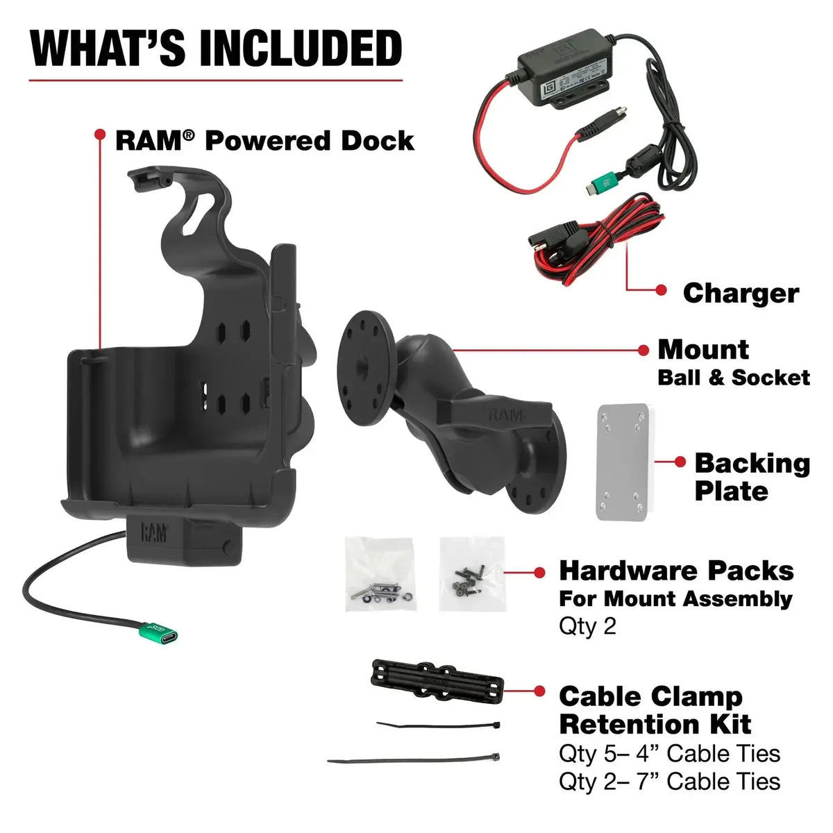 RAM EZ-Roll'r USB-C Powered Mount for Samsung Tab Active5 Pro &amp; 4 Pro (RAM-101-225B2-SAM52CP-V7CU)