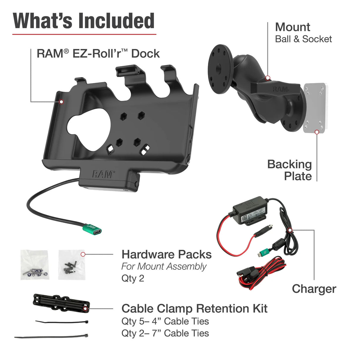 RAM EZ-Roll'r USB-C Powered Mount for Samsung Tab Active5 &amp; 3 (RAM-101-225B2-SAM60CP-V7CU)