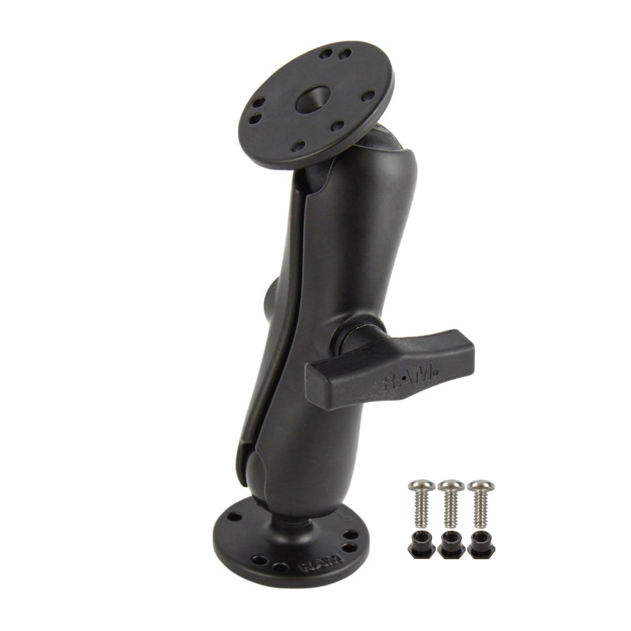 RAM-101-G2U C-size mount with two round plates, standard arm and supplied Garmin mounting hardware