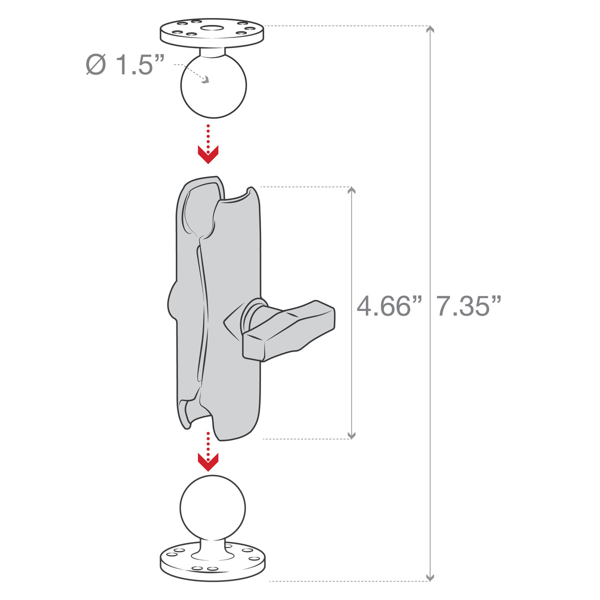 RAM Standard Socket Arm Two Round Bases C (RAM-101U)