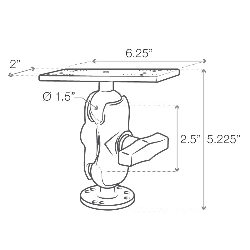 RAM 1.5" Marine Mount w 6.25" X 2" Base &amp; Short Arm (RAM-111U-B)