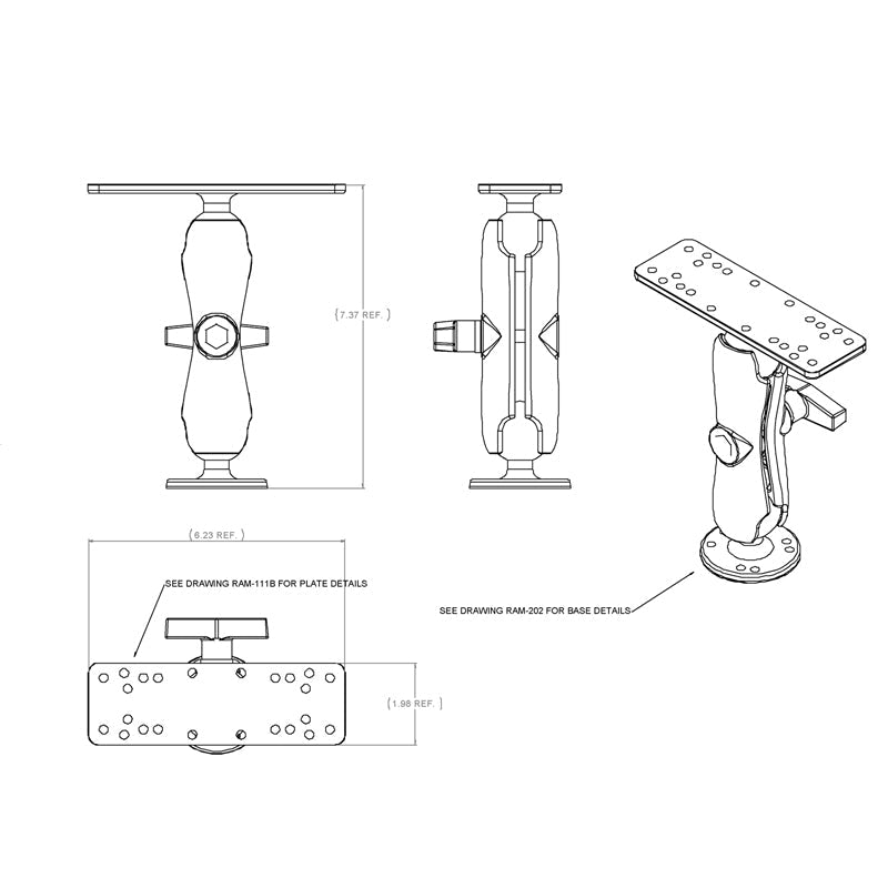 RAM 1.5" Marine Mount w 6.25" X 2" Rectangle Base (RAM-111U)