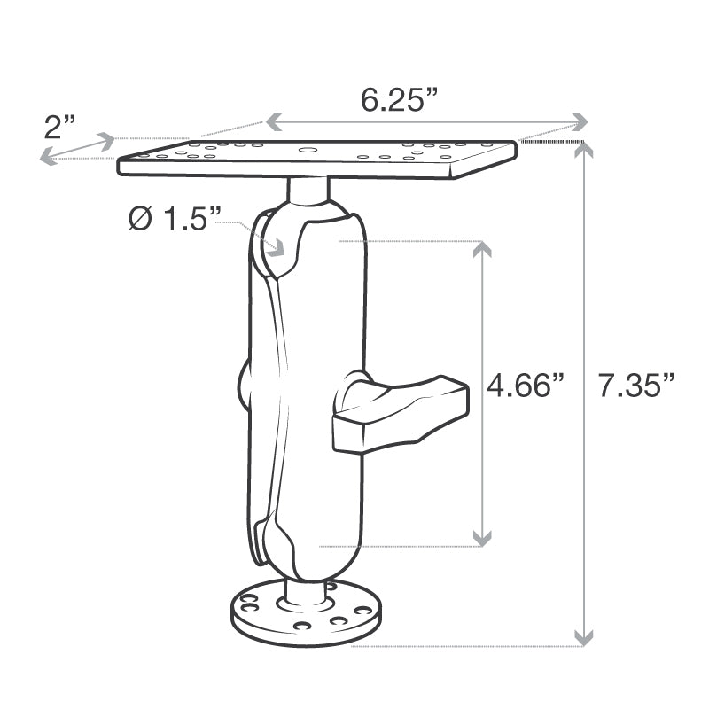 RAM 1.5" Marine Mount w 6.25" X 2" Rectangle Base (RAM-111U)
