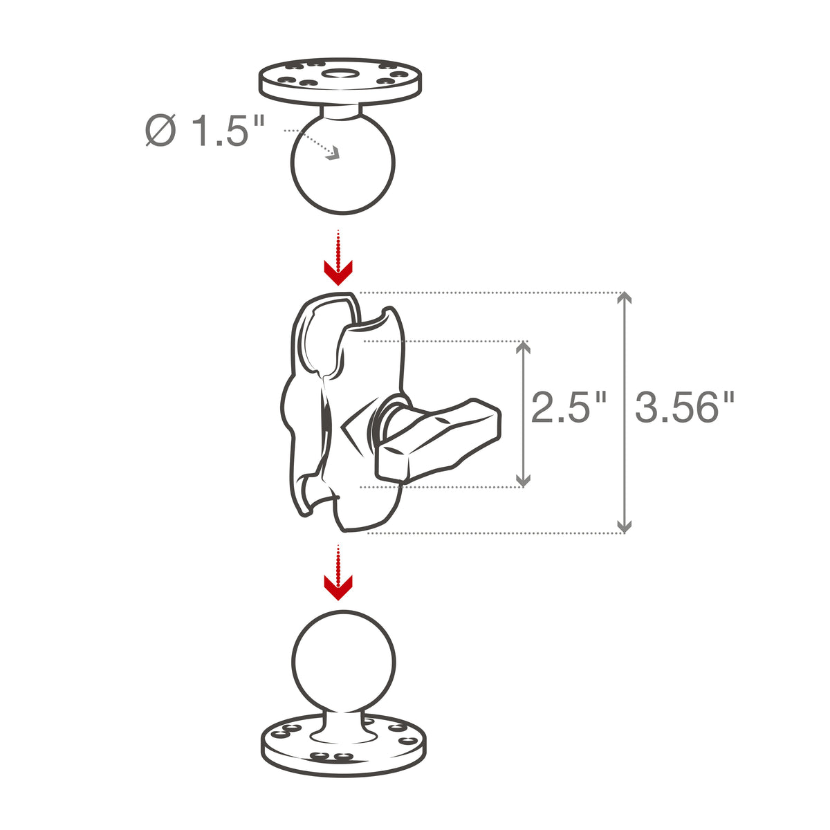 RAM Short Clamp Arm C Size 1.5" (RAM-201U-B)