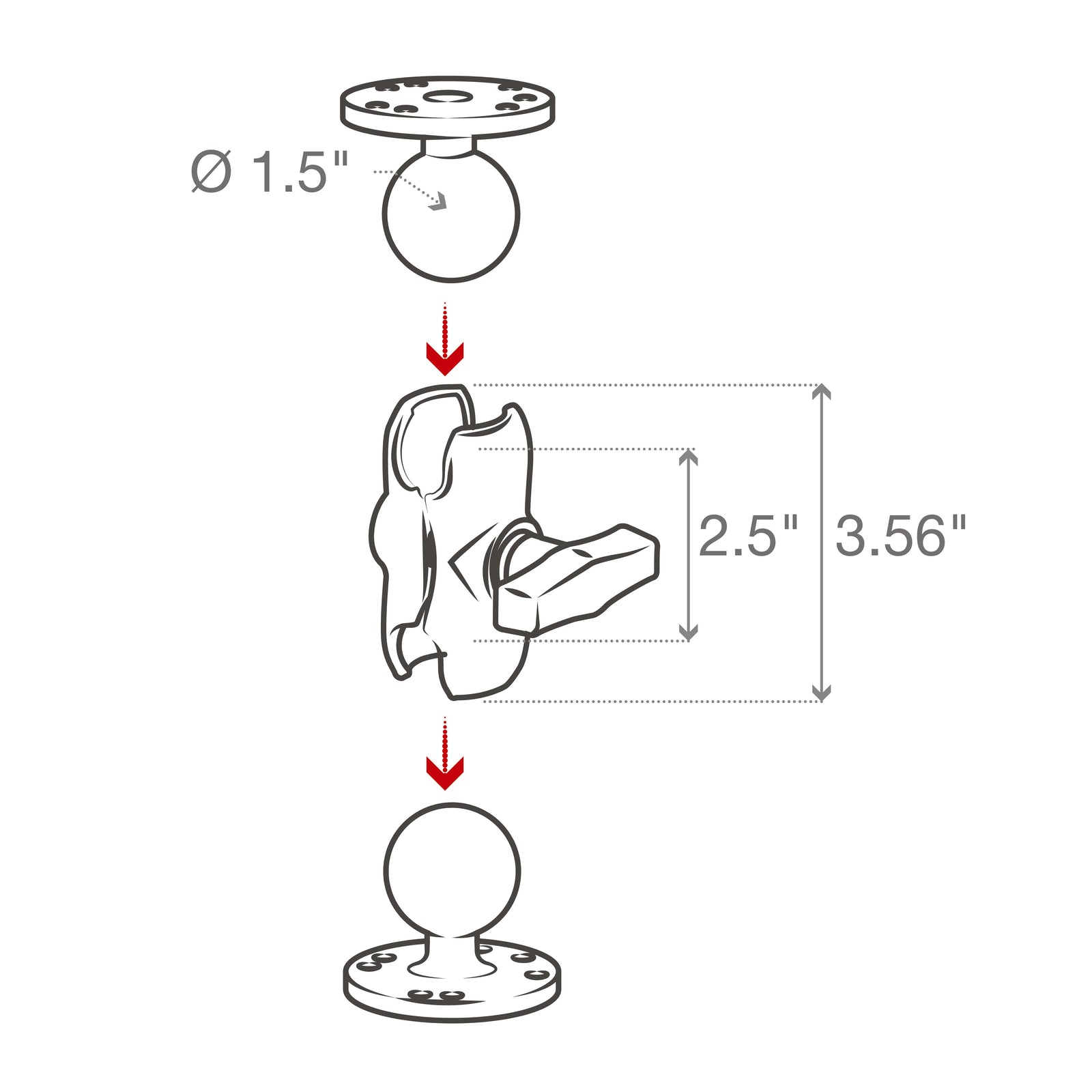 RAM Short Clamp Arm C Size 1.5" (RAM-201U-B)