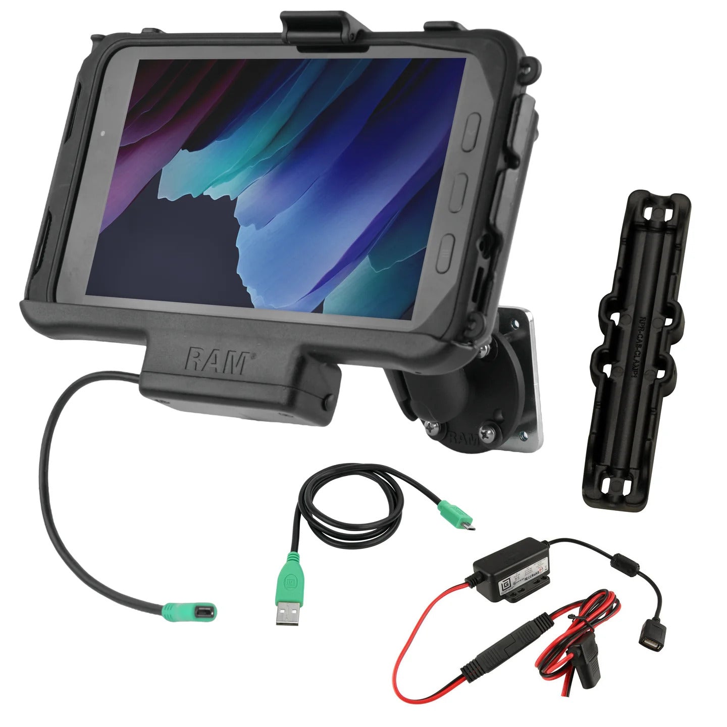 RAM Powered Cradle Tab Active5, Active3, Active2 with Hardwire Cables and Mount (RAM-B-101-225B2-SAM60P-V7B1U)