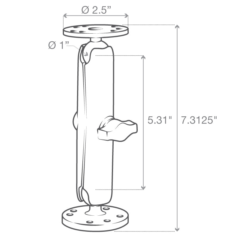 RAM Long Socket Arm Two Round Bases B (RAM-B-101U-C)