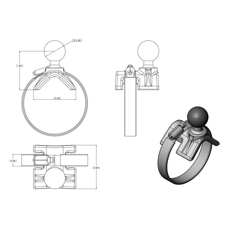 RAM V-Shape Base w 1" Ball for Rails &amp; Yokes (RAM-B-108BU)