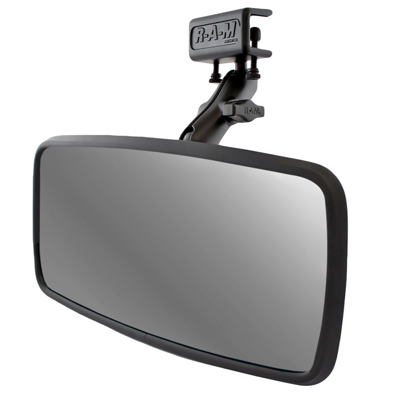 RAM-B-126 rear view mirror with a double socket arm and glare shield lip clamp