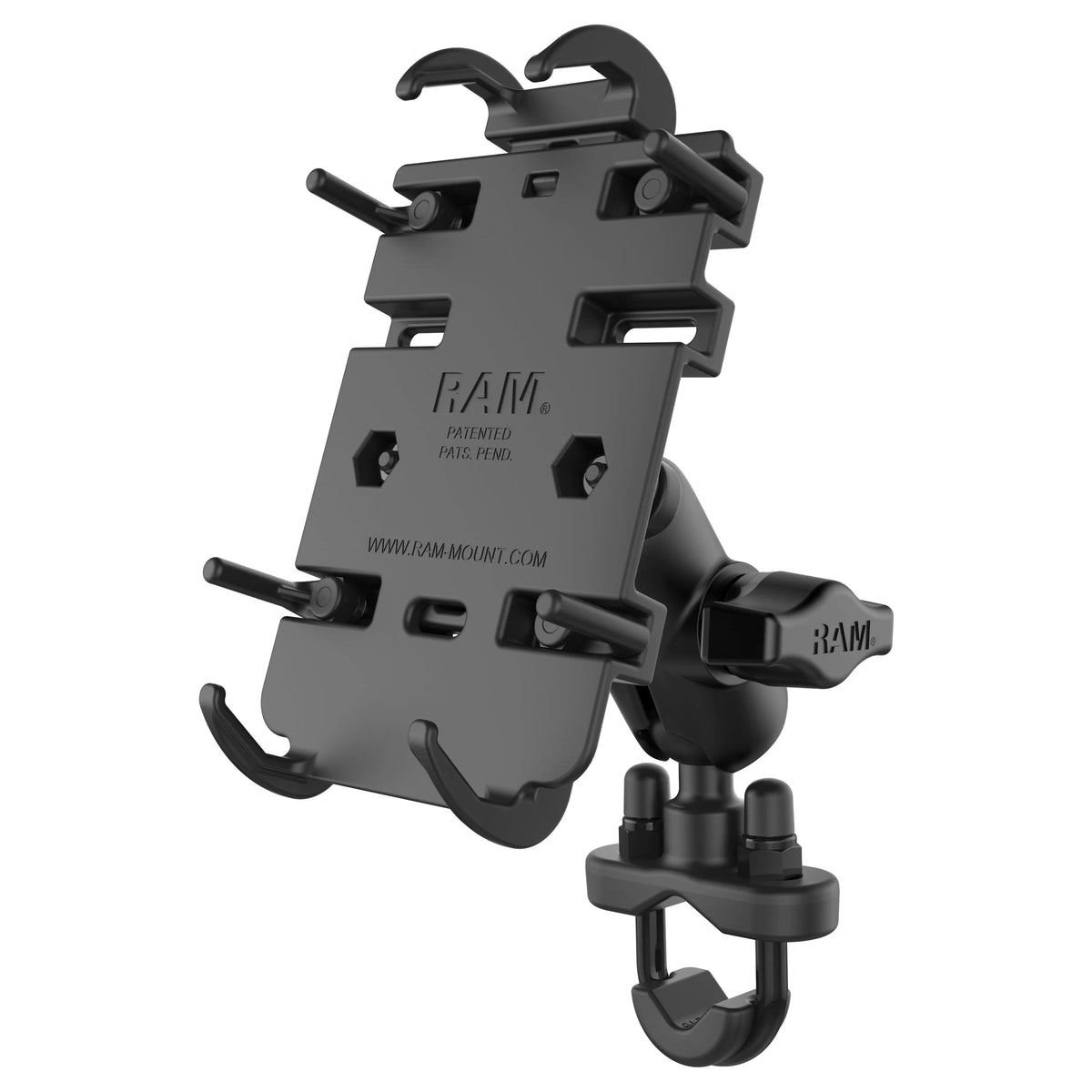RAM Quick-Grip phone mount with short arm and handlebar U-bolt base RAM-B-149Z-A-PD3U, front view