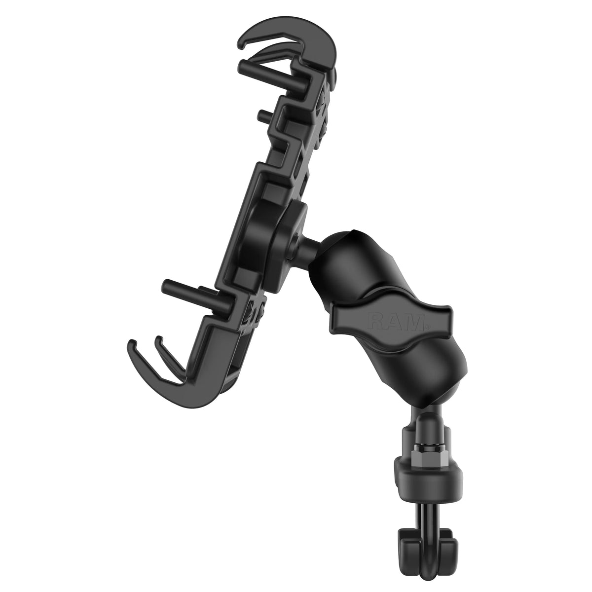 RAM Quick-Grip phone mount with short arm and handlebar U-bolt base RAM-B-149Z-A-PD3U, side view
