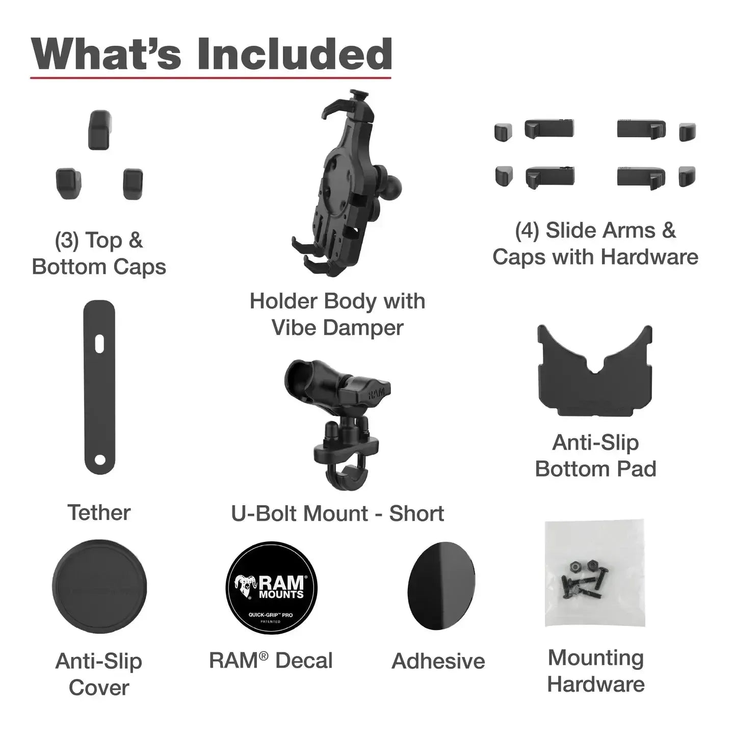 RAM Quick-Grip Pro Vibration Damping Phone Mount w U-Bolt Base (RAM-B-149Z-A-PD5VU)