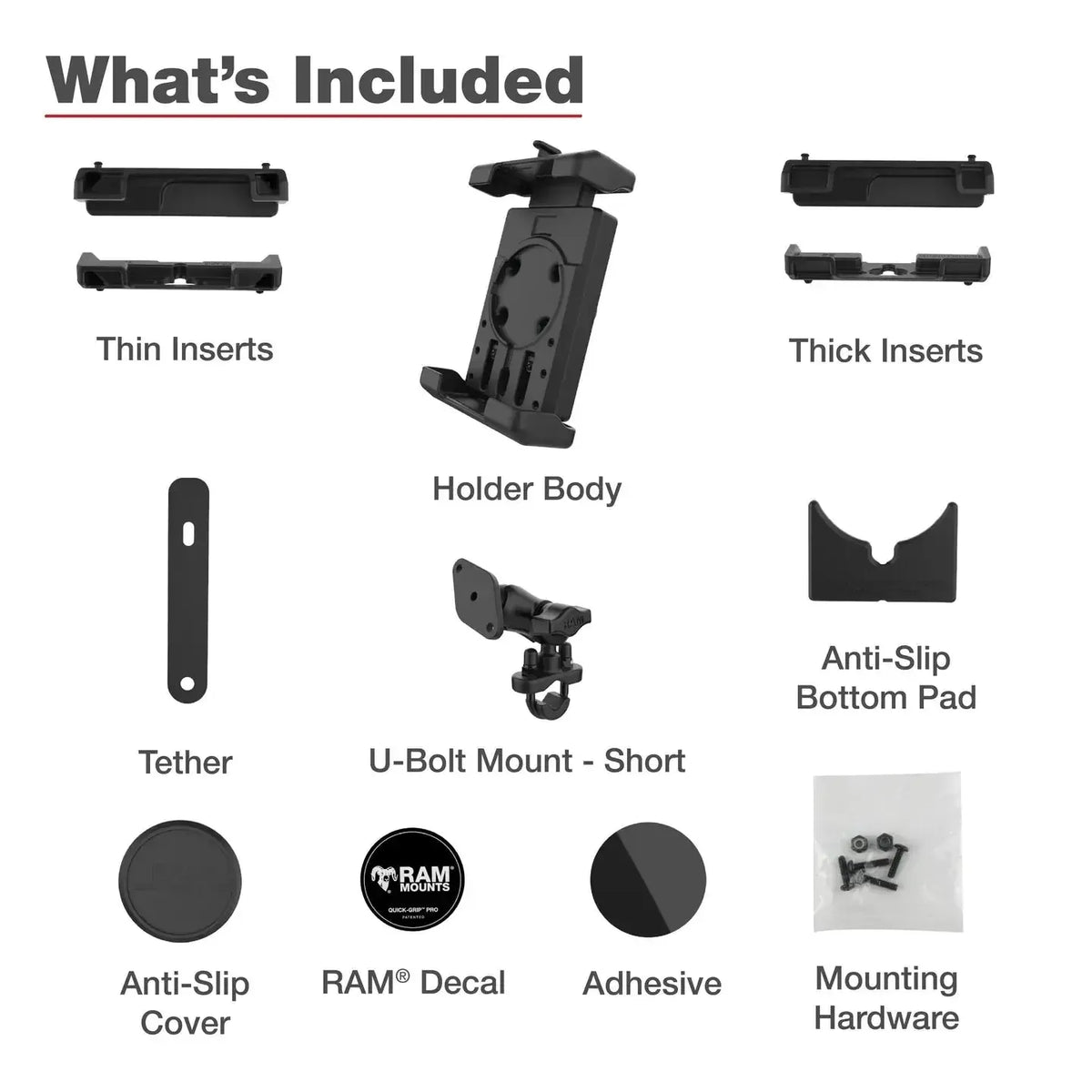 RAM Quick-Grip Pro XL Phone Mount w Short Handlebar U-Bolt (RAM-B-149Z-A-PD7U)