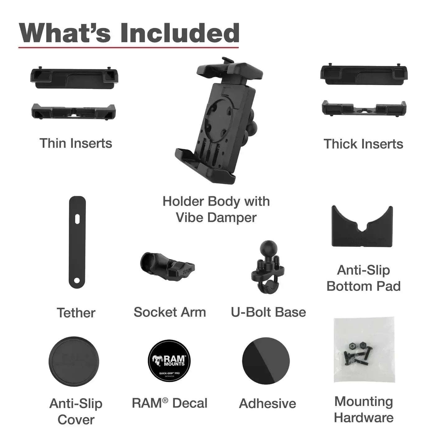 RAM Quick-Grip Pro XL Vibration Damping Phone Mount w U-Bolt Base (RAM-B-149Z-A-PD7VU)