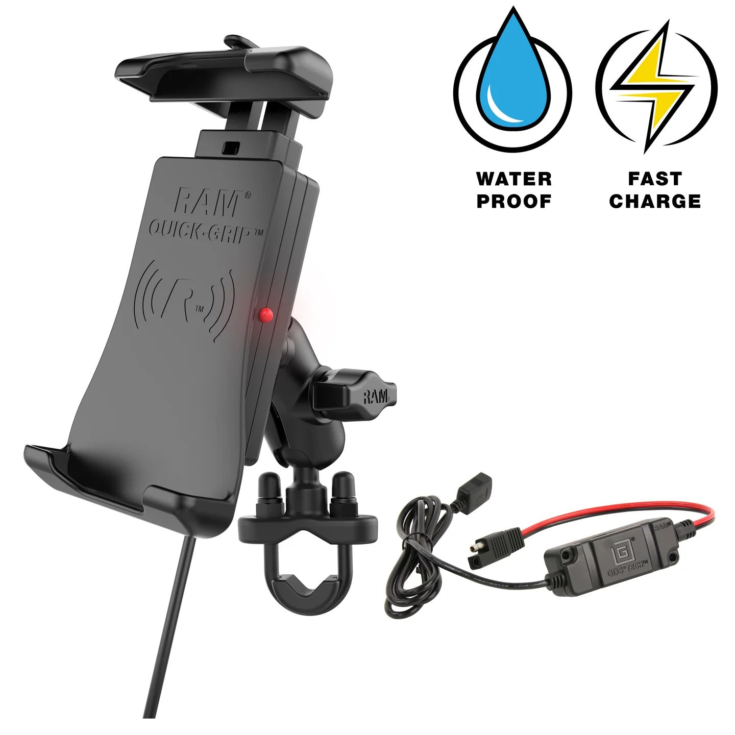 RAM Quick-Grip™ 15W Waterproof Wireless Charging Handlebar Mount (RAM-B-149Z-A-UN14W-V7M-1)