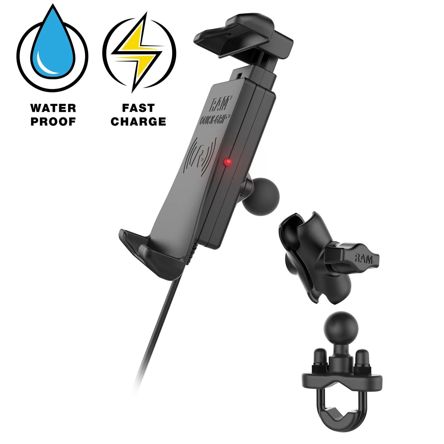 RAM Quick-Grip™ 15W Waterproof Wireless Charging Handlebar Mount (RAM-B-149Z-A-UN14W-V7M-1)
