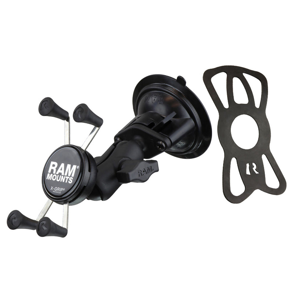 RAM-B-166-A-UN7U short-arm X-Grip suction phone mount and supplied optional tether