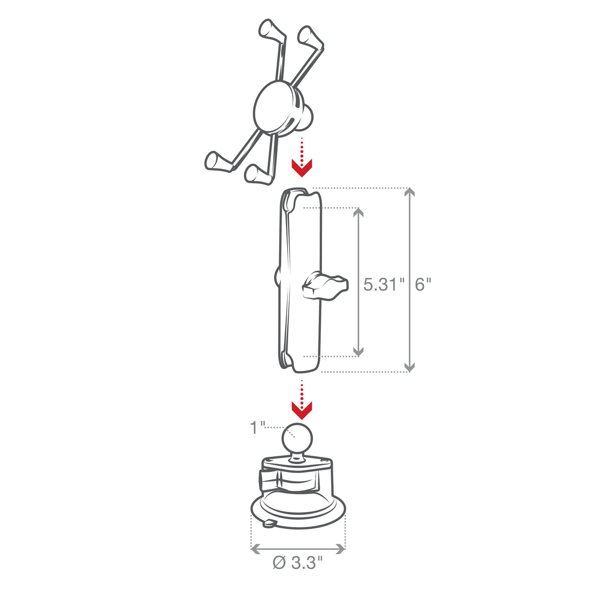 RAM Long Arm Suction Mount w Large X-Grip (RAM-B-166-C-UN10U)