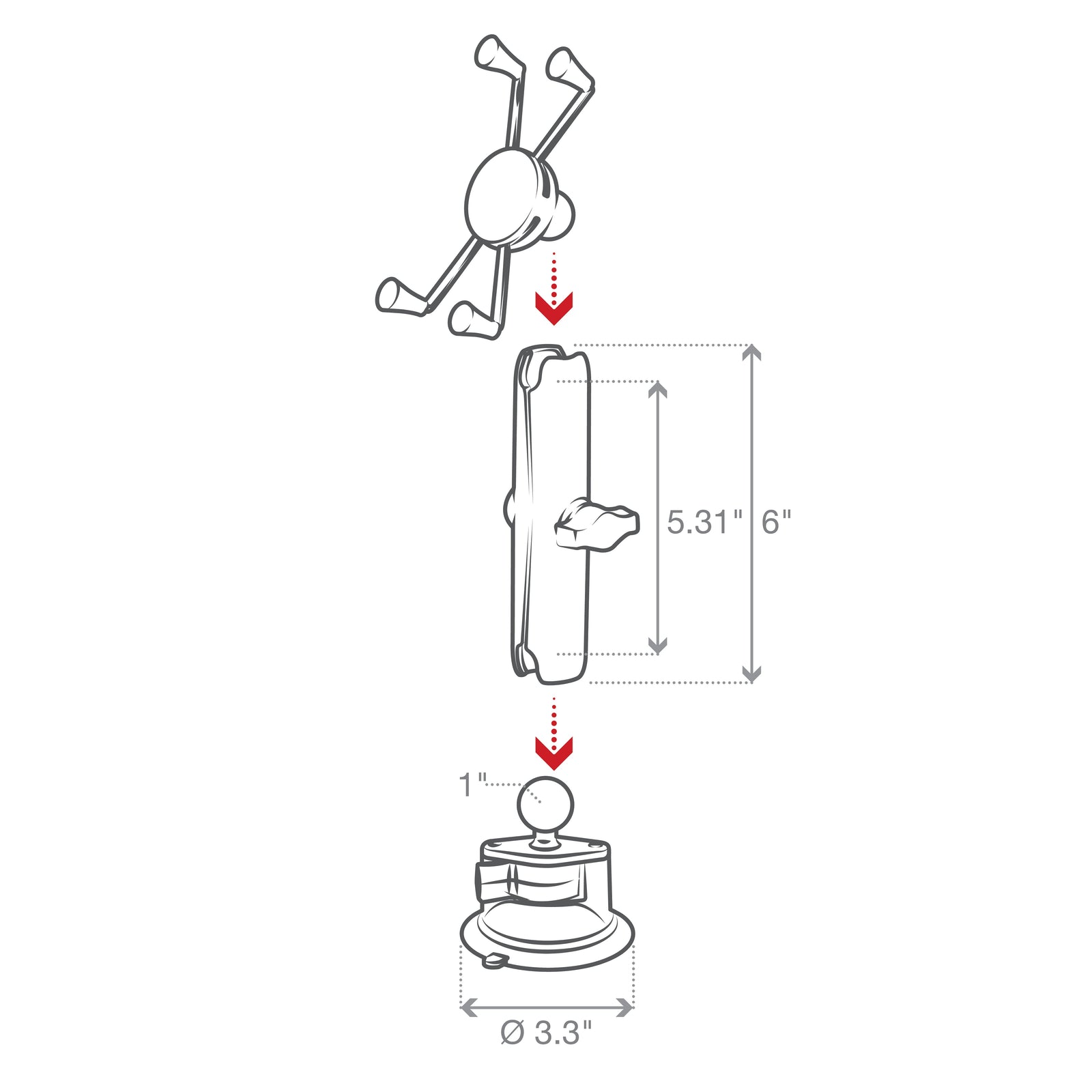 RAM Long Arm Suction Mount w Large X-Grip (RAM-B-166-C-UN10U)
