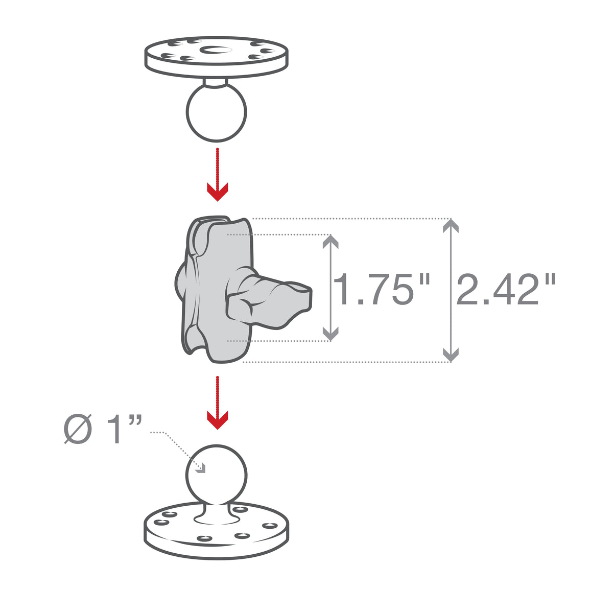 RAM Short Double Socket Clamp Arm B Size (RAM-B-201U-A)