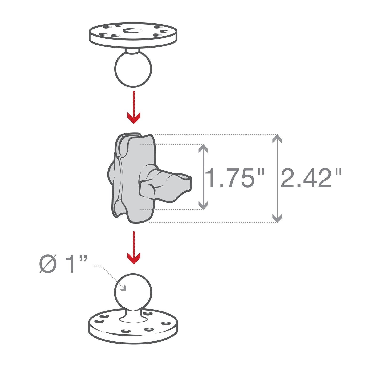 RAM Short Double Socket Clamp Arm B Size (RAM-B-201U-A)