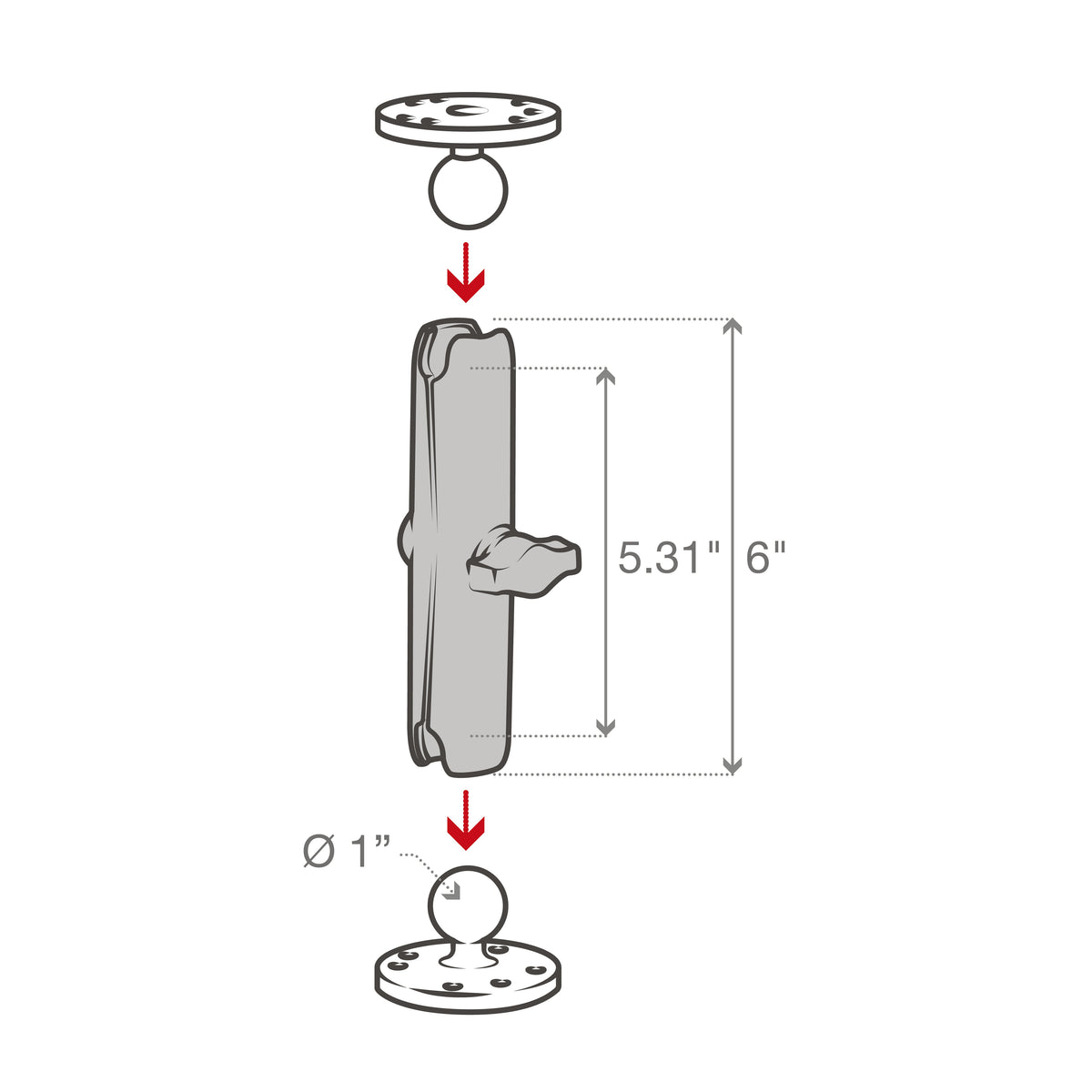 RAM Long Double Socket Clamp Arm B Size (RAM-B-201U-C)
