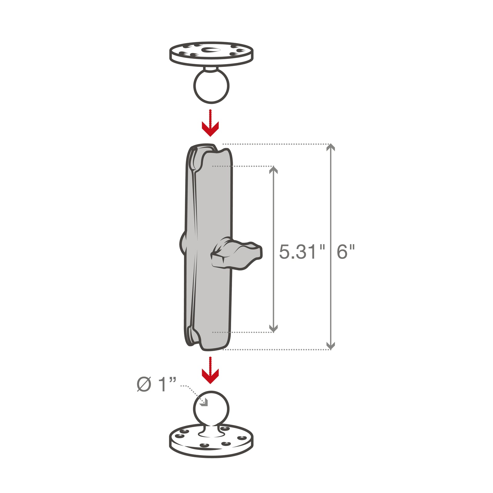 RAM Long Double Socket Clamp Arm B Size (RAM-B-201U-C)