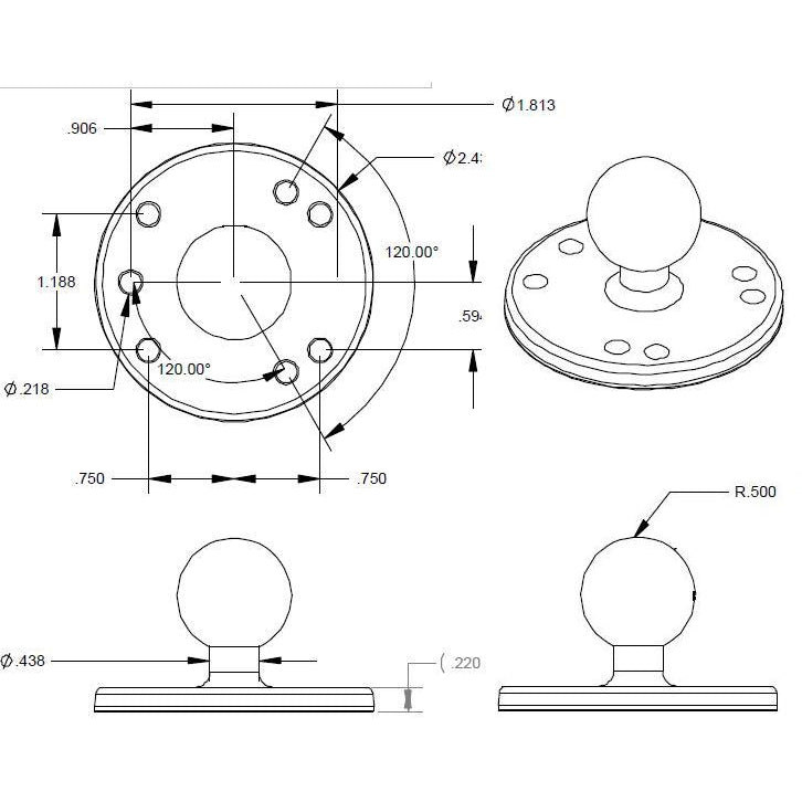 RAM Round Base with 1" B Ball (RAM-B-202U)