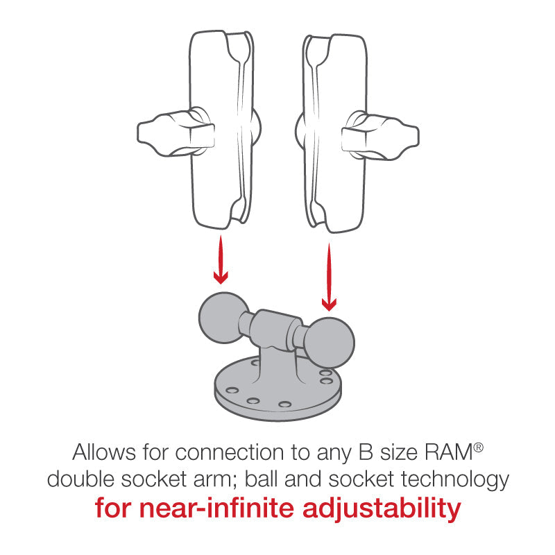 RAM 1" Double Ball Adapter w Round Base (RAM-B-217U)