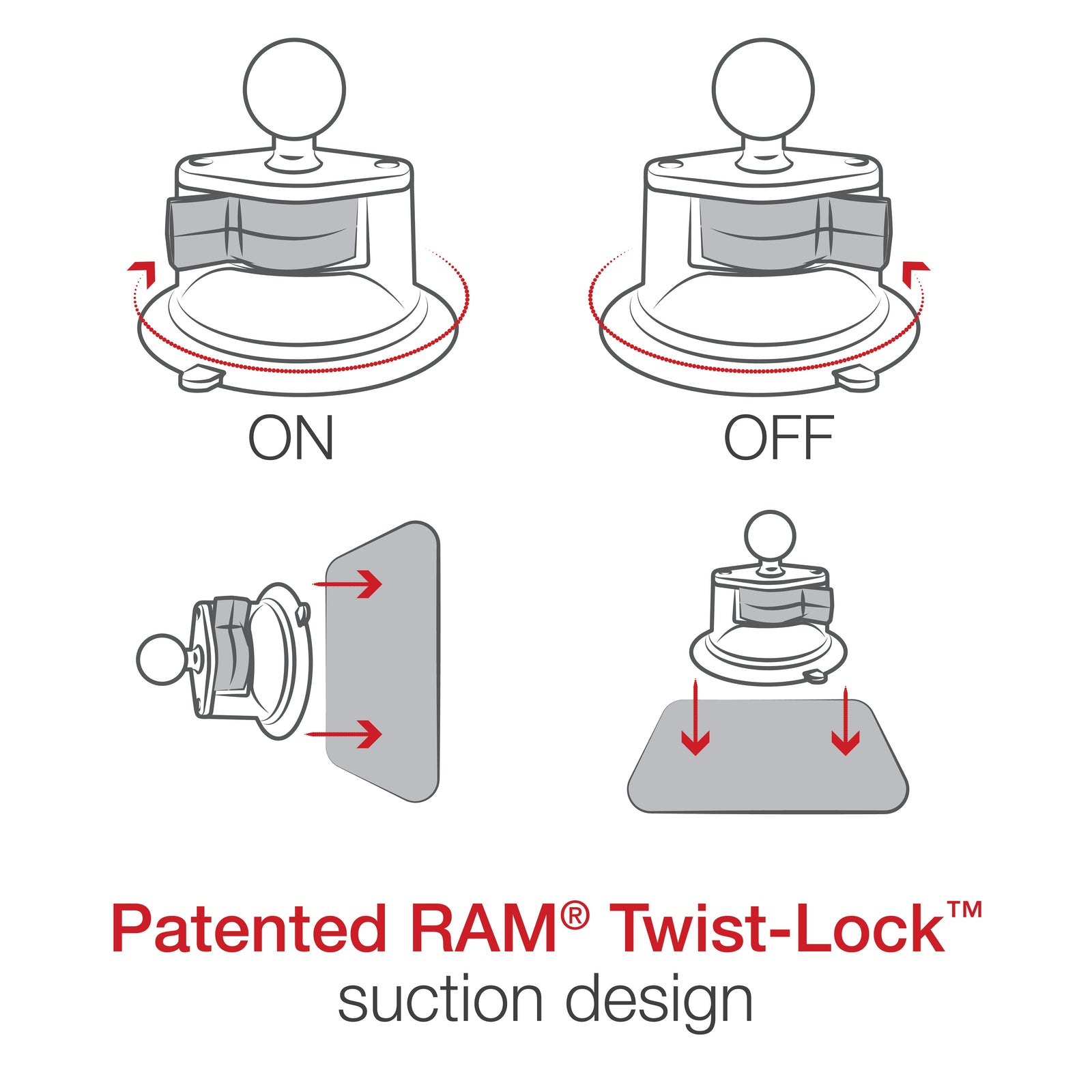 RAM Suction Cup Base w 1" Ball (RAM-B-224-1U)