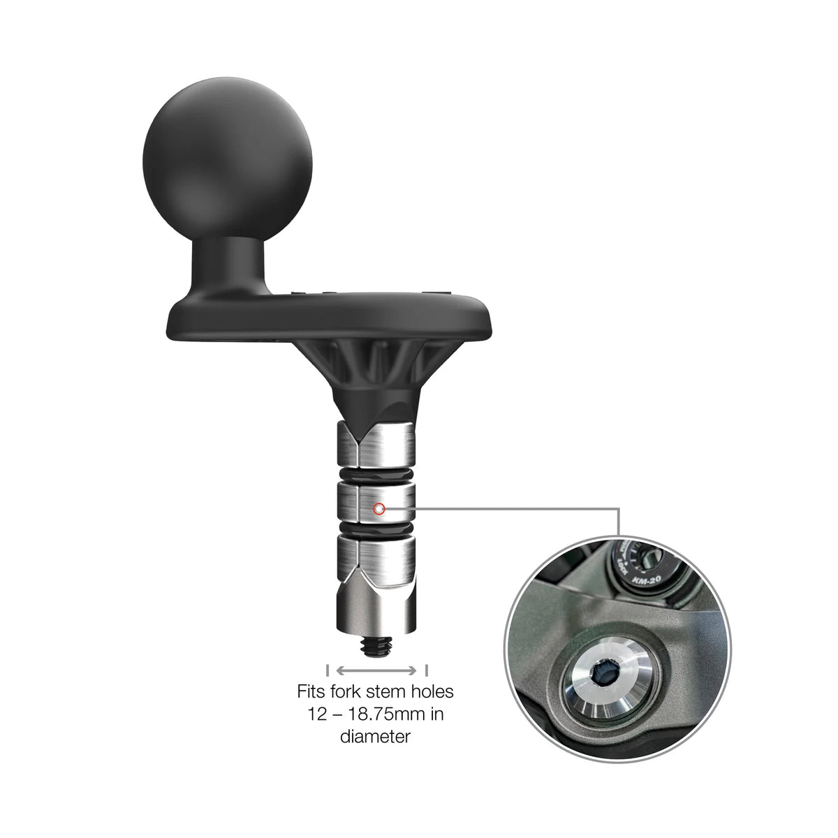 RAM Motorcycle Fork Stem Wedge Ball Base - 12-18mm Holes (RAM-B-342W-1U)