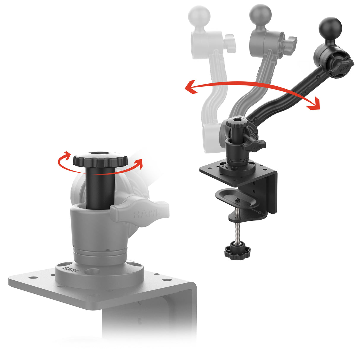 RAM Heavy Duty C-Clamp with Swivel Ratchet Arm &amp; C Size Ball (RAM-CC1-411D-114-PA-BGU)