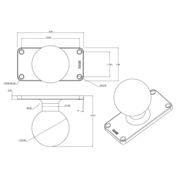 RAM D Ball with 1.5" x 3.5" 4-Hole Pattern (RAM-D-202U-24) - Modest Mounts