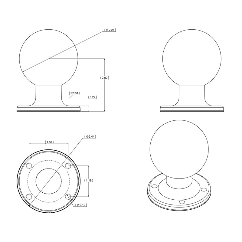 RAM 2.5" Round Base with 2.25" D Ball (RAM-D-254U)