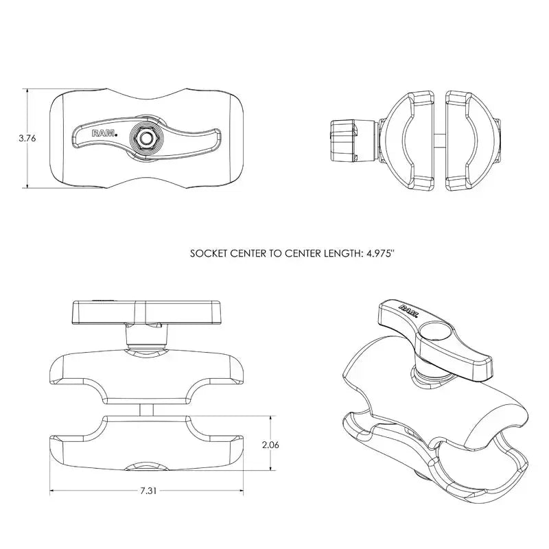 RAM Short Clamp Arm E Size 3.38" Socket (RAM-E-201U-D)