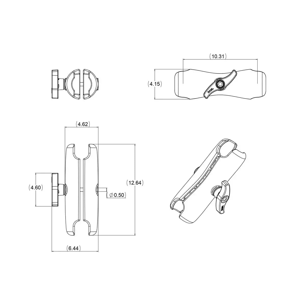 RAM Standard Clamp Arm E Size 3.38" Socket (RAM-E-201U)