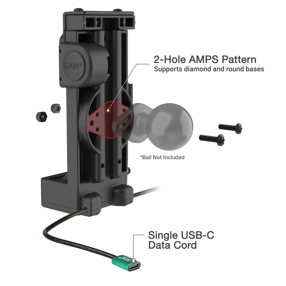 RAM GDS Uni-Conn Spring Loaded Power + Single USB-C Dock (RAM-GDS-DOCK-V12-U1CP-CU)